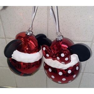Disney Mickey & Minnie Mouse Blown Glass Christmas Tree Ornament Hallmark